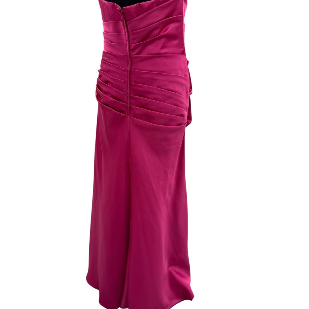 David's Bridal Strapless Fuchsia Satin Evening Dress - Picture 3 of 5